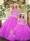 Flare Lilac Halter Top Lace Up Embroidery Quinceanera Dress Sleeveless