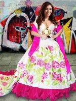 Sweet Sleeveless Brush Train Embroidery Lace Up Sweet 16 Quinceanera Dress(SKU XBQD010BIZ)