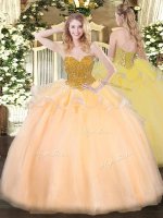 Orange Red Organza Lace Up Sweetheart Sleeveless Floor Length Quince Ball Gowns Beading