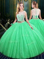 Sexy Scoop Sleeveless Tulle and Sequined Floor Length Lace Up Quinceanera Dress in with Lace and Sequins