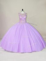 Lavender Sleeveless Tulle Lace Up Quinceanera Gowns for Sweet 16 and Quinceanera