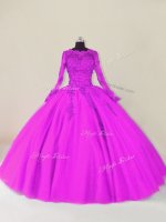 Sweet Purple Ball Gowns Tulle Scalloped Long Sleeves Lace and Appliques Floor Length Zipper Sweet 16 Dresses(SKU PSSW0806-3BIZ)
