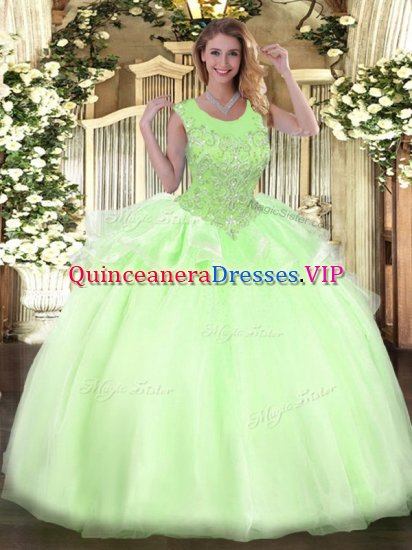 Yellow Green Ball Gowns Beading Vestidos de Quinceanera Zipper Organza Sleeveless Floor Length - Click Image to Close