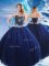 Amazing Floor Length Lace Up Quinceanera Dresses Navy Blue for Military Ball and Sweet 16 and Quinceanera with Beading