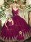 Floor Length Burgundy Quinceanera Gowns Tulle Sleeveless Beading and Appliques