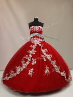 Red Sleeveless Appliques Floor Length Sweet 16 Dress