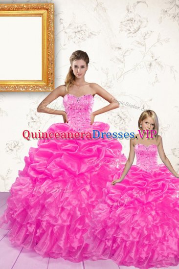 Flirting Hot Pink Sleeveless Beading and Ruffles and Pick Ups Floor Length Sweet 16 Dresses - Click Image to Close
