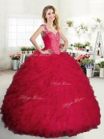 Straps Tulle Sleeveless Floor Length 15 Quinceanera Dress and Beading and Ruffles