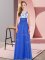 Scoop Sleeveless Backless Dama Dress for Quinceanera Royal Blue Chiffon