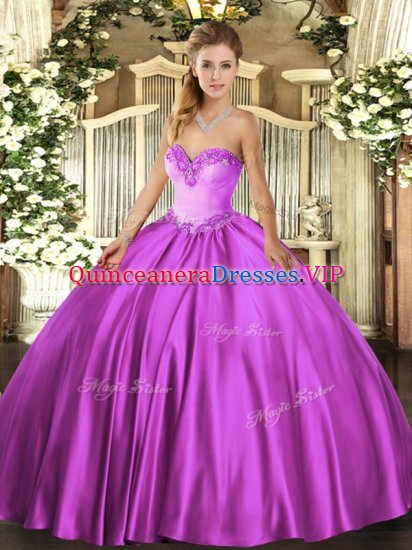 Fuchsia Sleeveless Floor Length Beading Lace Up Sweet 16 Quinceanera Dress - Click Image to Close