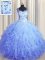 See Through Zipper Up Square Sleeveless Sweet 16 Dresses Floor Length Beading and Ruffles Light Blue Tulle