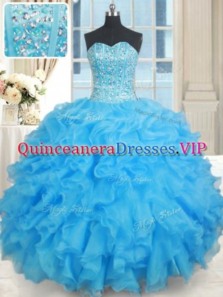 Baby Blue Sweet 16 Dresses Military Ball and Sweet 16 and Quinceanera with Beading Sweetheart Sleeveless Lace Up