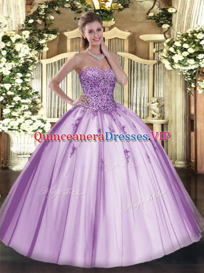 Lavender Sleeveless Tulle Lace Up Quince Ball Gowns for Military Ball and Sweet 16 and Quinceanera - Click Image to Close