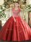 Coral Red Tulle Clasp Handle 15th Birthday Dress Sleeveless Floor Length Beading
