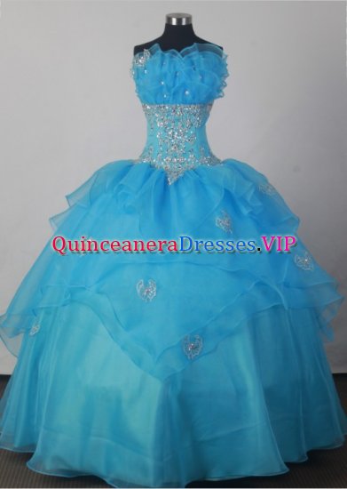 Clearance Sweet Ball Gown Strapless Floor-length Aqua Blue Quincenera Dresses TD26003 - Click Image to Close
