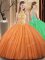 Orange Backless Quinceanera Gown Embroidery and Hand Made Flower Sleeveless Floor Length