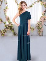 Discount Ruching Vestidos de Damas Teal Criss Cross Sleeveless Floor Length