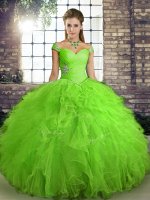 High Class Sleeveless Tulle Floor Length Lace Up Sweet 16 Quinceanera Dress in with Beading and Ruffles(SKU YSQD089-11BIZ)