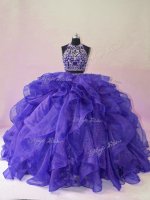 On Sale Purple Sleeveless Beading and Ruffles Backless Sweet 16 Dress