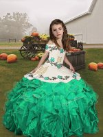 Graceful Turquoise Straps Neckline Embroidery and Ruffles Pageant Gowns Sleeveless Lace Up