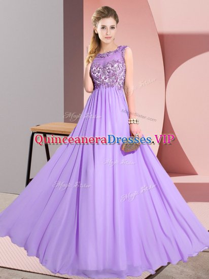 Lovely Sleeveless Floor Length Beading and Appliques Backless Court Dresses for Sweet 16 with Lavender - Click Image to Close