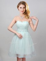 Apple Green Sleeveless Mini Length Lace and Appliques Lace Up Quinceanera Court of Honor Dress