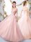 Cute Pink Tulle Lace Up Off The Shoulder Sleeveless Floor Length Vestidos de Damas Appliques and Belt
