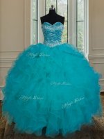 Customized Teal Sleeveless Floor Length Beading and Ruffles Lace Up Sweet 16 Dress(SKU PSSW022-5BIZ)