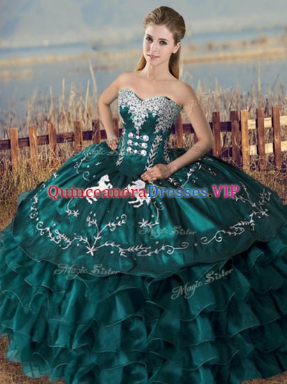 Most Popular Satin and Organza Sleeveless Floor Length Quinceanera Dress and Embroidery and Ruffles - Click Image to Close