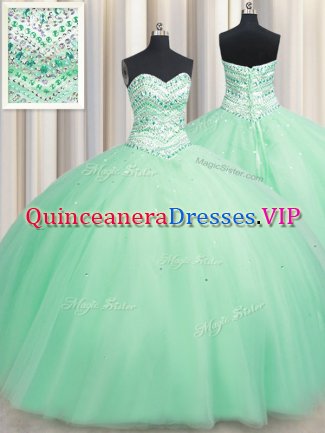Enchanting Apple Green Ball Gowns Tulle Sweetheart Sleeveless Beading Floor Length Lace Up Quinceanera Dress
