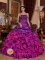 Osthofen Germany Discount Purple and Fuchsia Quinceanera Dress With Embroidery Decorate Straps Multi-color Ruffles Ball Gown