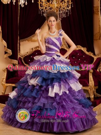 Antioquia colombia One Shoulder Ruffles Gorgeous Multi-color Quinceanera Dress For A-line / Princess