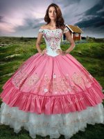 Floor Length Hot Pink Vestidos de Quinceanera Off The Shoulder Sleeveless Lace Up(SKU XBQD027-8BIZ)
