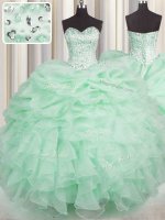 Apple Green Sweetheart Neckline Beading and Ruffles Ball Gown Prom Dress Sleeveless Lace Up