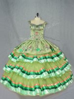Olive Green Lace Up Straps Embroidery and Ruffled Layers Quinceanera Dresses Organza Sleeveless