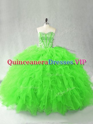 Sleeveless Lace Up Floor Length Beading and Ruffles Quinceanera Dress