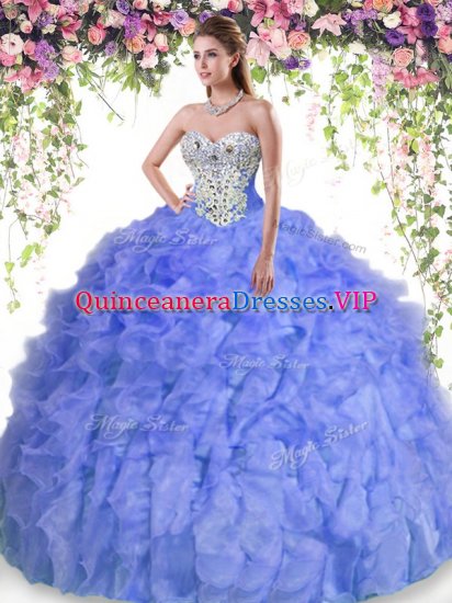 High End Lavender Sleeveless Floor Length Beading and Ruffles Lace Up 15th Birthday Dress - Click Image to Close