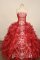 Beautiful ball gown strapless floor-length organza wine red embroidery quinceanera dresses with rolling flowers FA-X-077