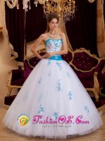 Sioux Falls South Dakota/SD A-line Sweetheart Aqua and White Quinceanera Dress With Appliques Tulle In South Carolina(SKU QDZY107J9BIZ)