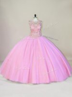 Eye-catching Pink Sleeveless Beading Quinceanera Gown