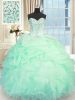 Cute Apple Green Ball Gowns Sweetheart Sleeveless Organza Floor Length Lace Up Beading and Ruffles Sweet 16 Dress