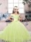 Tulle Off The Shoulder Sleeveless Lace Up Lace and Belt Little Girls Pageant Dress Wholesale in Yellow Green