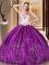 Amazing Strapless Sleeveless Quince Ball Gowns Floor Length Embroidery Purple Taffeta