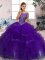 Inexpensive Sleeveless Floor Length Beading and Ruffles Zipper Quinceanera Dress with Purple