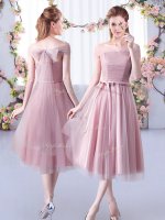 Hot Selling Pink Damas Dress Wedding Party with Belt Off The Shoulder Sleeveless Lace Up