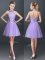 Classical Halter Top Sleeveless Tulle Mini Length Lace Up Quinceanera Court Dresses in Lavender with Lace and Appliques