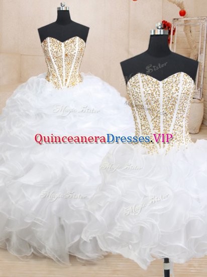 Glamorous Three Piece Sleeveless Floor Length Beading and Ruffles Lace Up Quinceanera Gowns with White - Click Image to Close