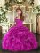Fuchsia Organza Lace Up Glitz Pageant Dress Sleeveless Floor Length Ruffles