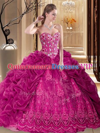 Sleeveless Court Train Lace Up Embroidery and Pick Ups Sweet 16 Dresses