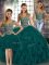 Sophisticated Peacock Green Vestidos de Quinceanera Military Ball and Sweet 16 and Quinceanera with Beading and Ruffles Straps Sleeveless Lace Up